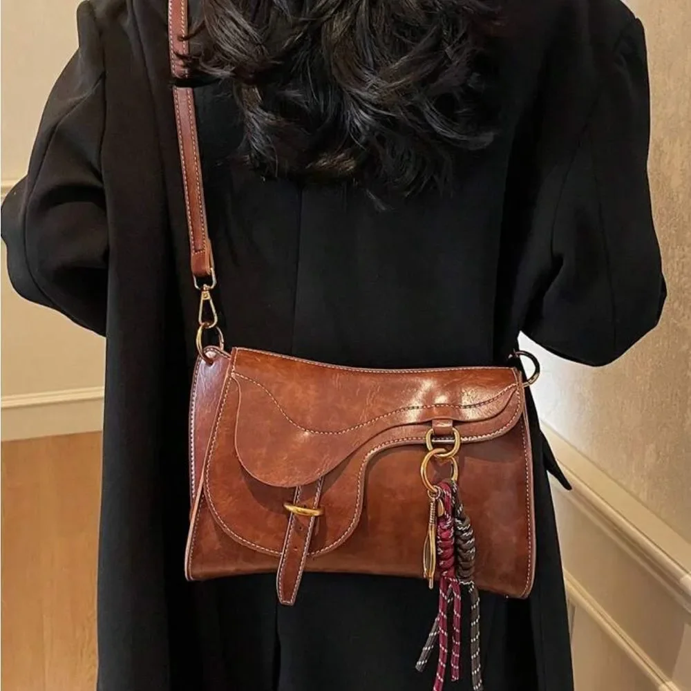 Brown Leather Western Crossbody